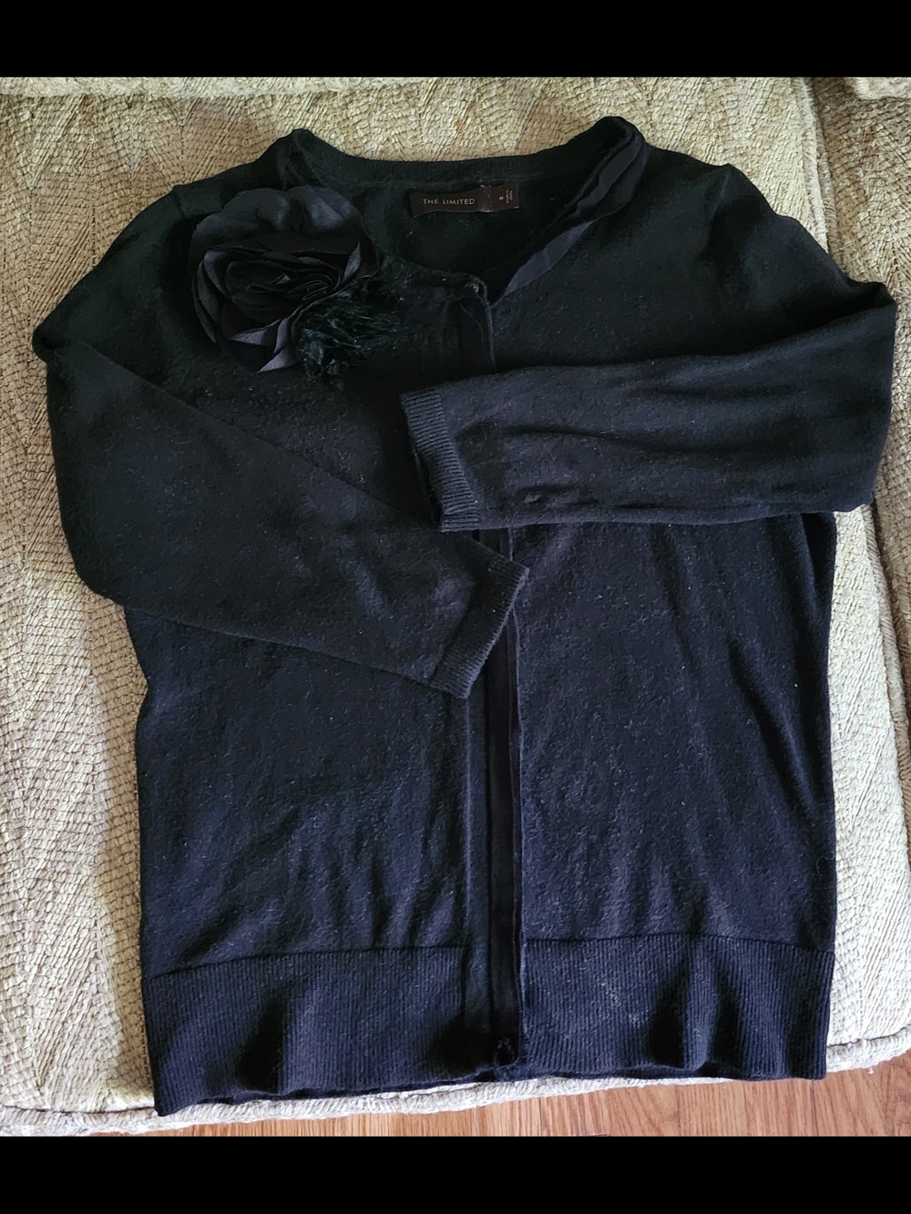 The Limited Black Floral-Trim Cardigan